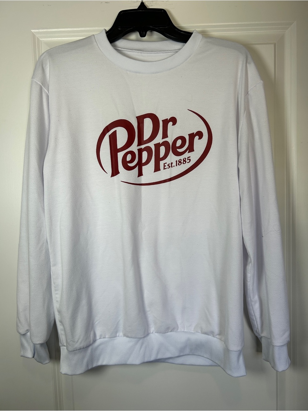White Crewneck Sweatshirt with Red Logo